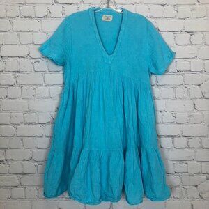 9 Seed Resort Turquoise 100% Cotton Gauze Dress Size P/S Pockets FLAW